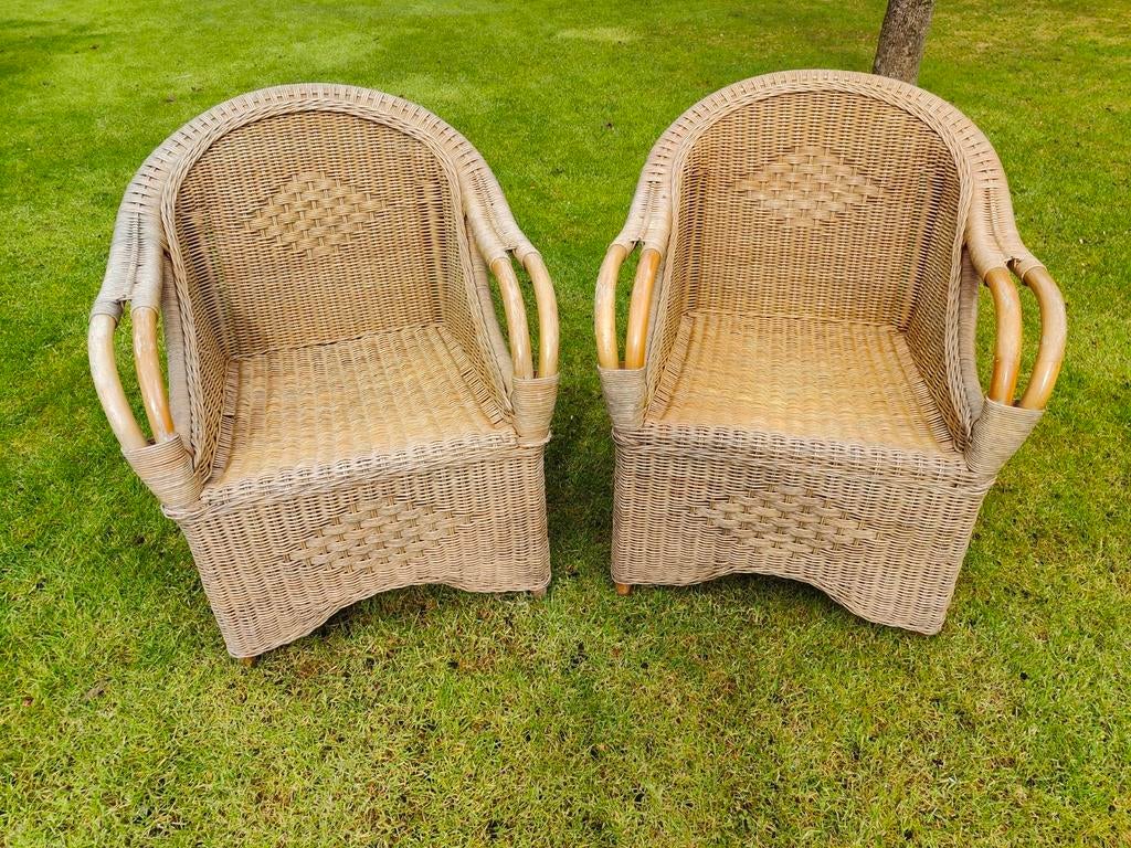 Twee rieten stoelen, Huis en Inrichting, Stoelen, Ophalen, Gebruikt, Bruin, Twee