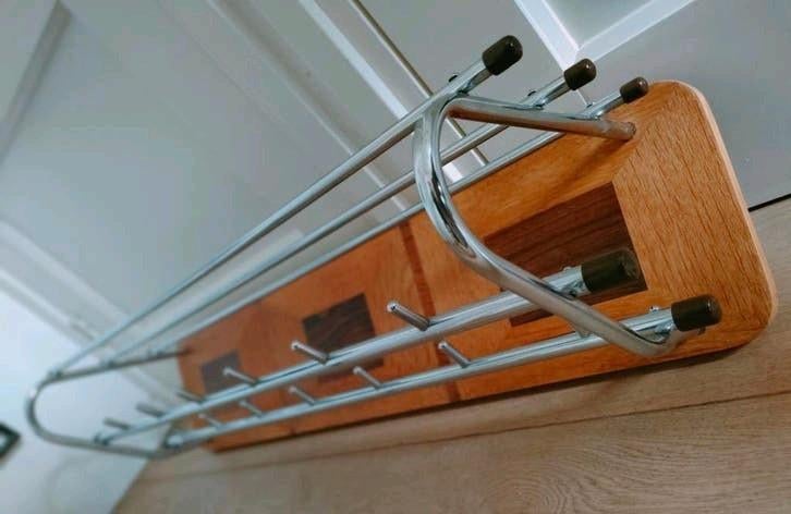 vintage wandkapstok vintage kapstok eiken chroom coromandel, Wandkapstok, Gebruikt, Ophalen of Verzenden, Minder dan 100 cm