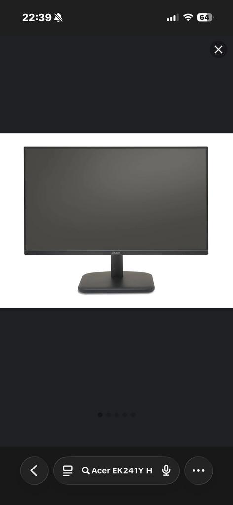 Acer EK241Y H 100hz, Computers en Software, Monitoren, Ophalen of Verzenden, Zo goed als nieuw, Full HD, 60 Hz of minder