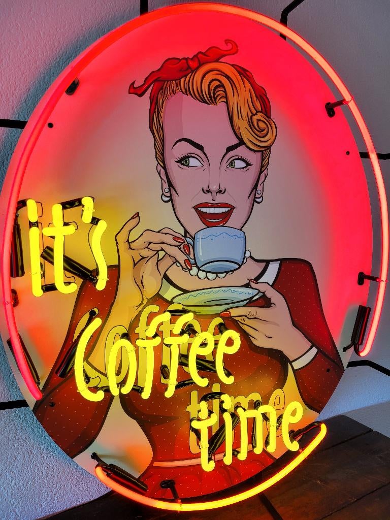 Coffee Time neon lamp div. neonverlichting sixties fifties, Ophalen, Zo goed als nieuw, Lichtbak of (neon) lamp
