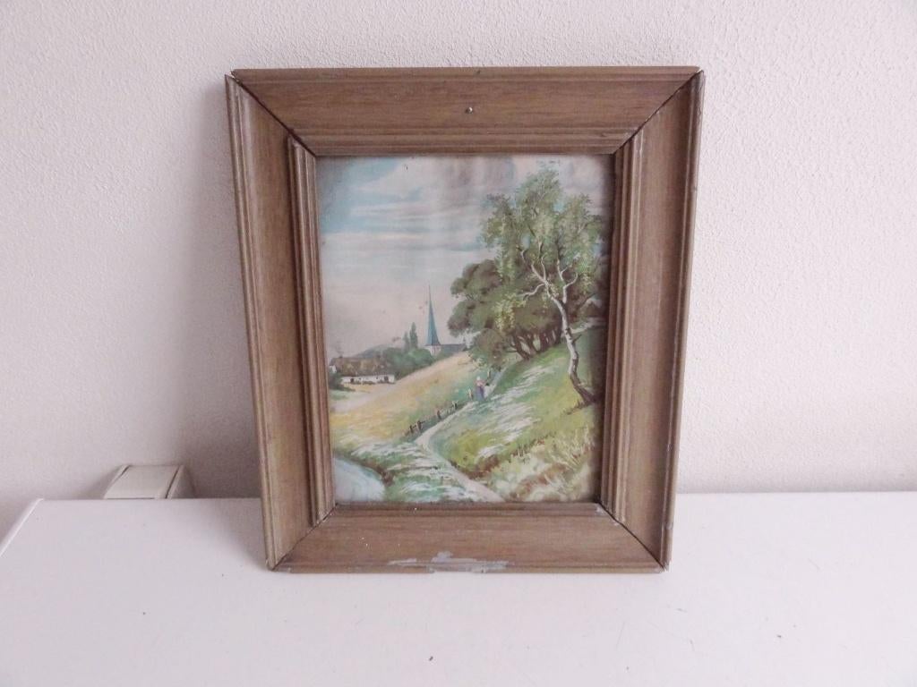 Schilderij, prentje ingelijst, oud, Natuur, Gebruikt, Ophalen of Verzenden, Voor 1940