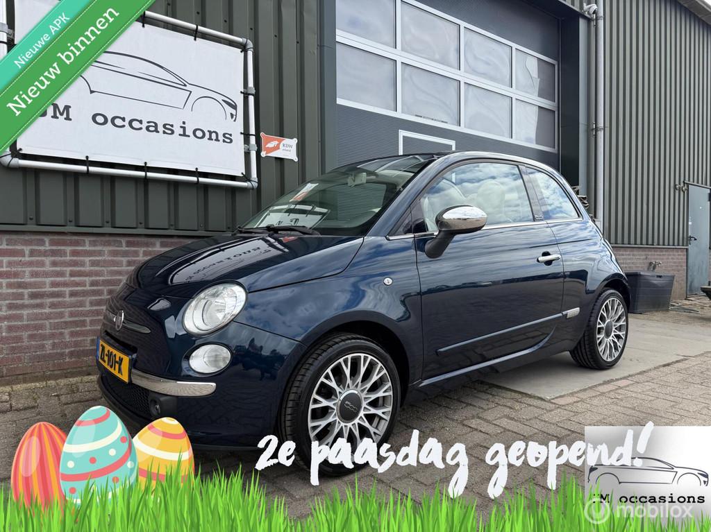 Fiat 500 1.2 Lounge Cabrio|Airco|Bleu&me|Leder|PDC|APK nieuw, Euro 5, Gebruikt, 4 cilinders, Leder