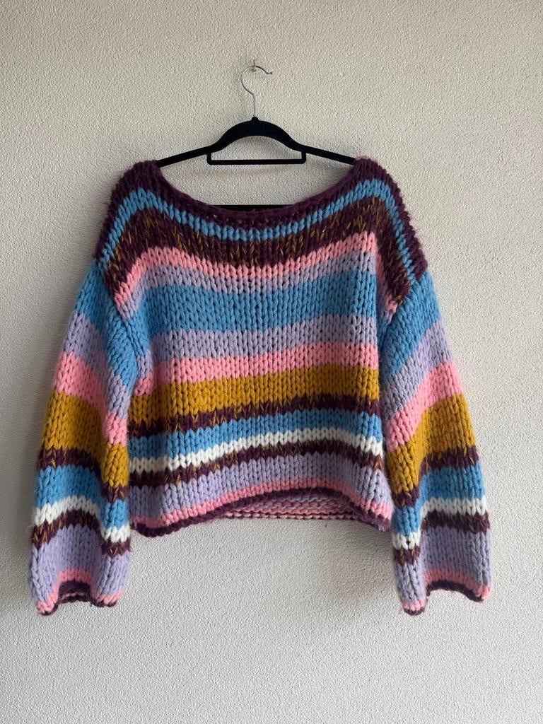 Loavies Y2K kleurrijke grof gebreide trui, Loavies, Blauw, Maat 42/44 (L), Ophalen of Verzenden