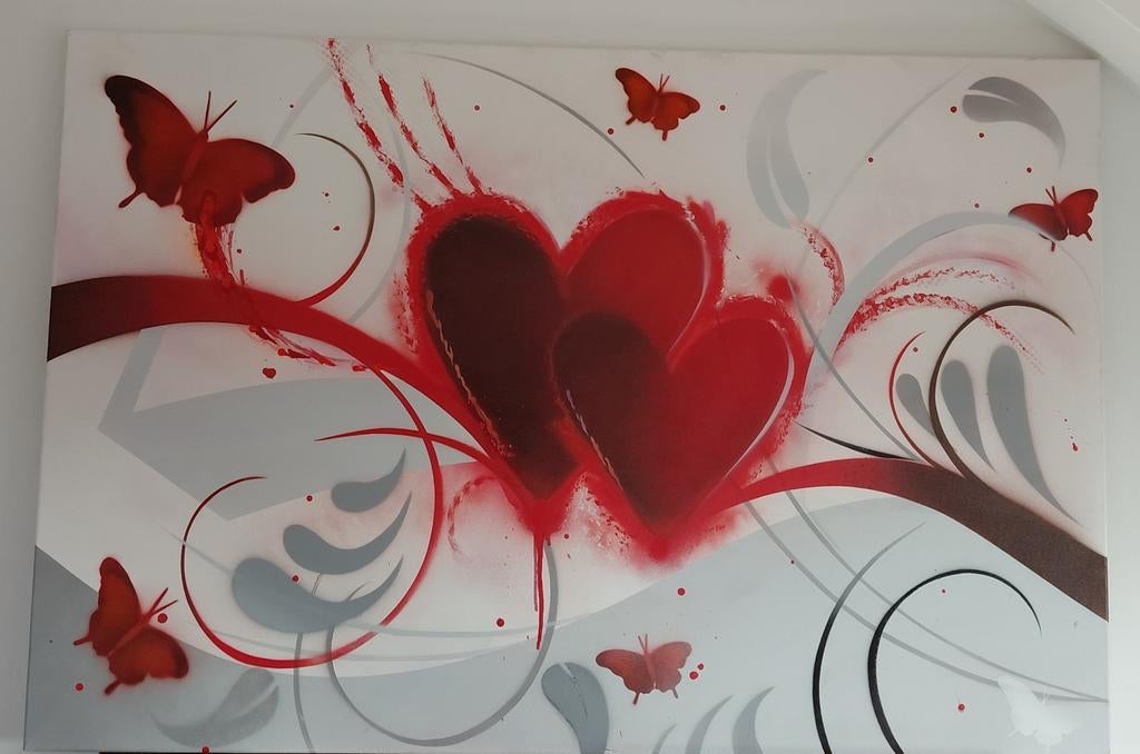 Canvas schilderij met rode harten en vlinders
80 x 120 cm, Ophalen, Oorspronkelijke maker, Zo goed als nieuw, Schilderij