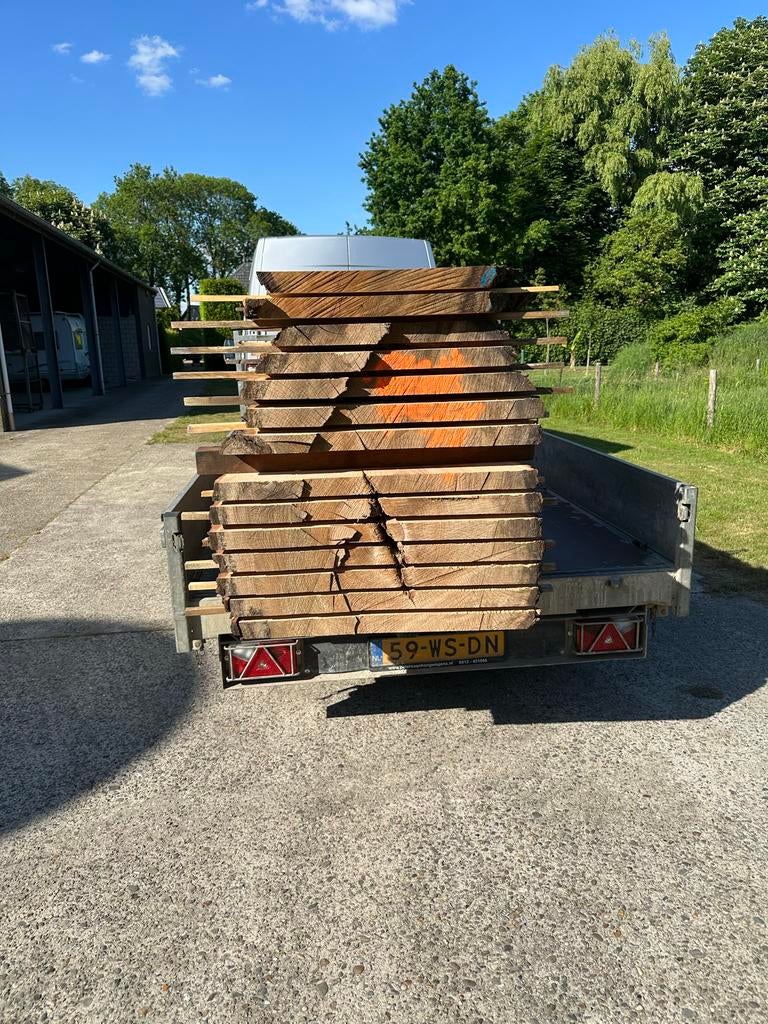 14 Eiken platen - schaaldelen 75/90x340x5, Doe-het-zelf en Verbouw, Hout en Planken, Ophalen, Gebruikt, Eiken, Plank