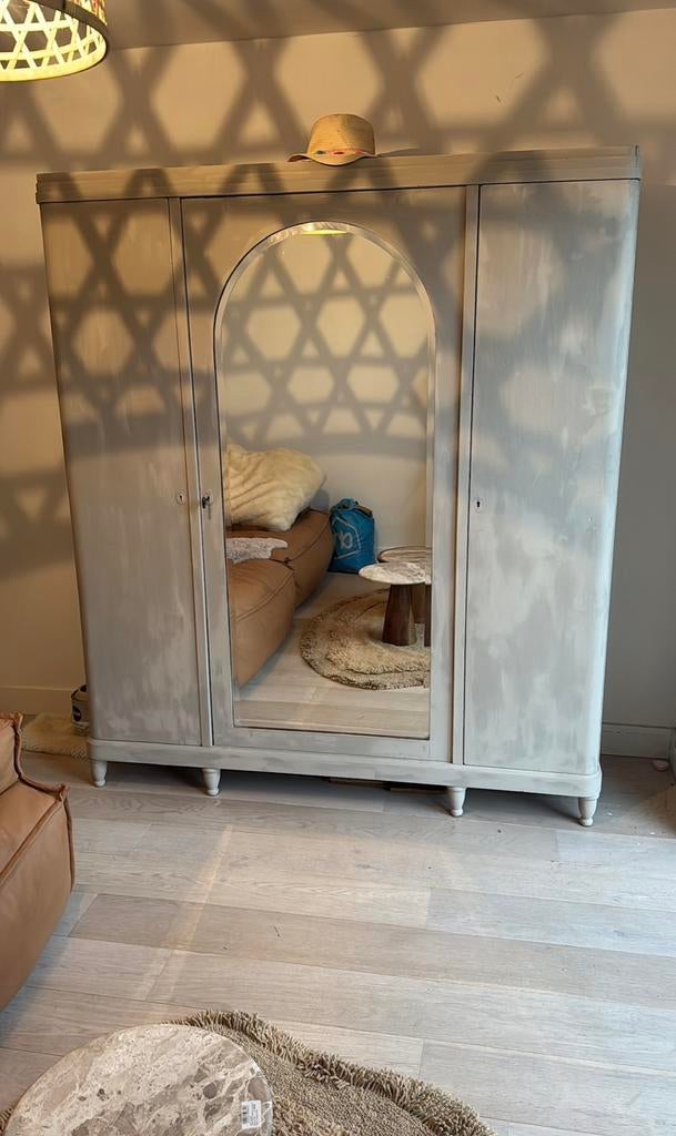 Brocante japandi kledingkast kast toogspiegel, Ophalen of Verzenden