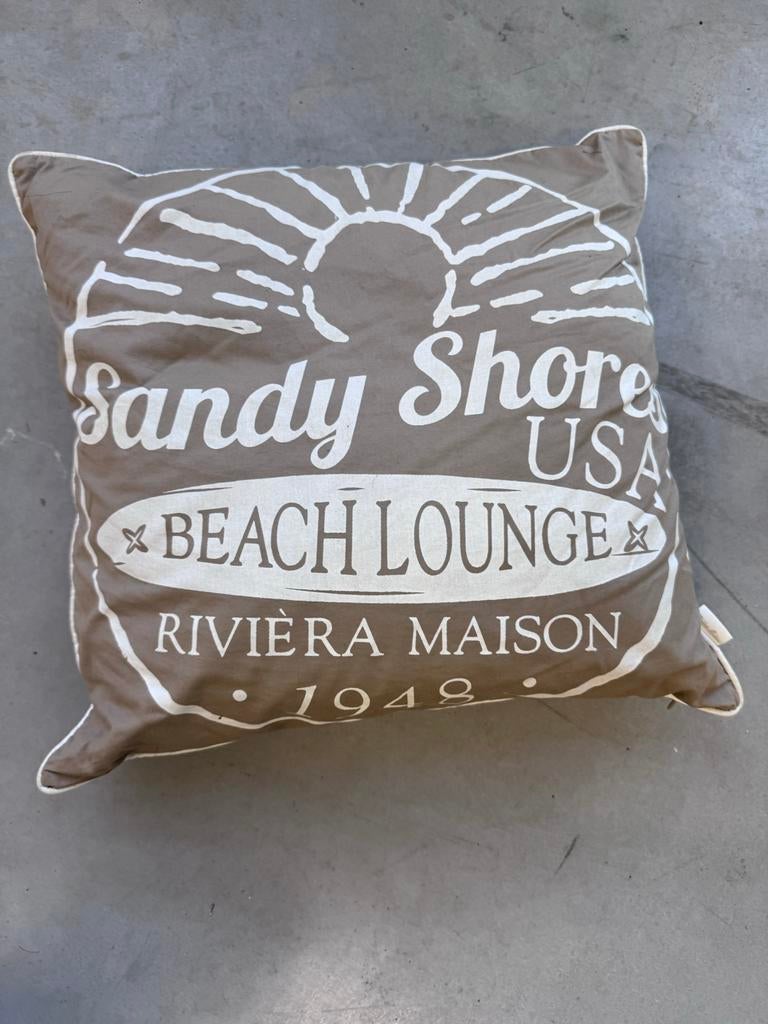 Riviera Maison kussen Sandy Shore USA, Ophalen of Verzenden, Gebruikt, Beige, Vierkant