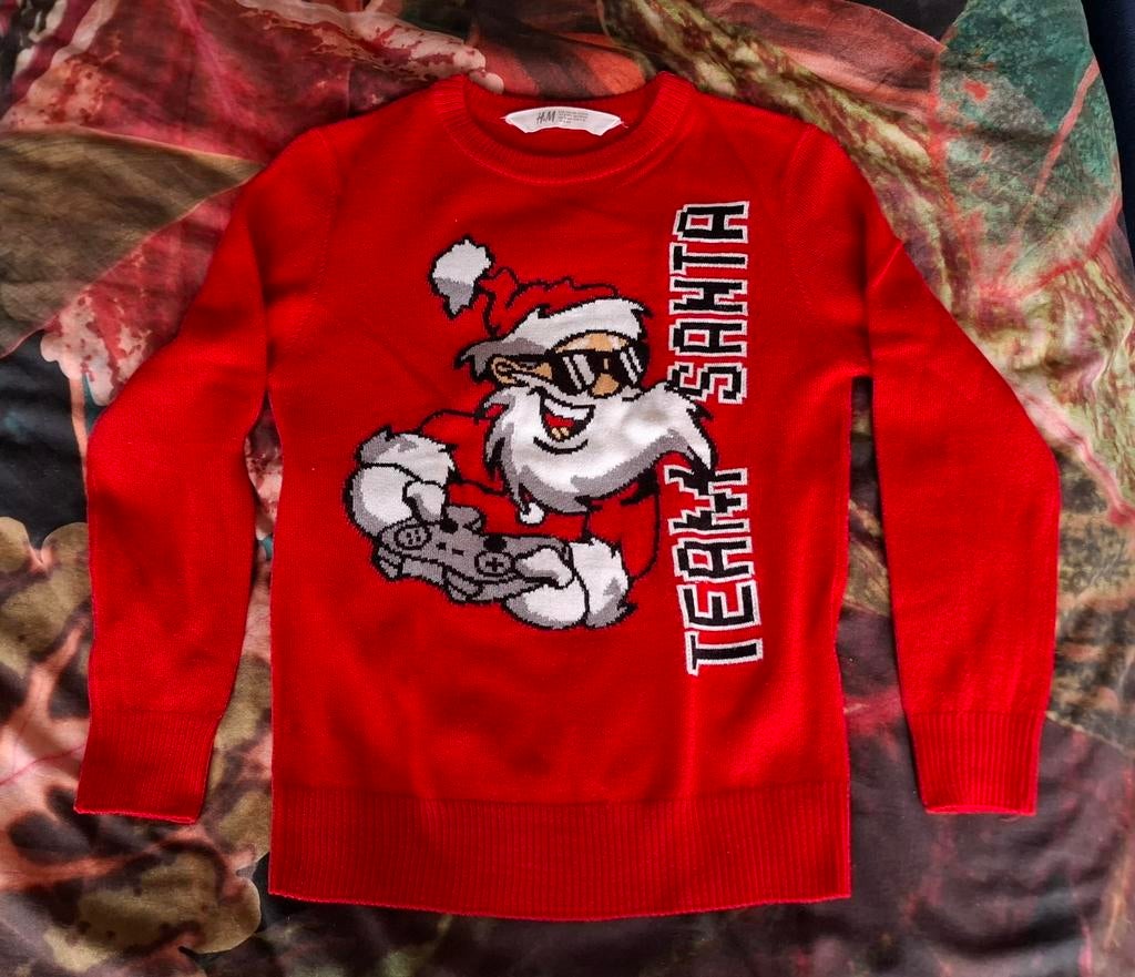 Leuke kersttrui rood met grappige kerstman maat 134/140, Kinderen en Baby's, Kinderkleding | Maat 134, Ophalen, Jongen of Meisje