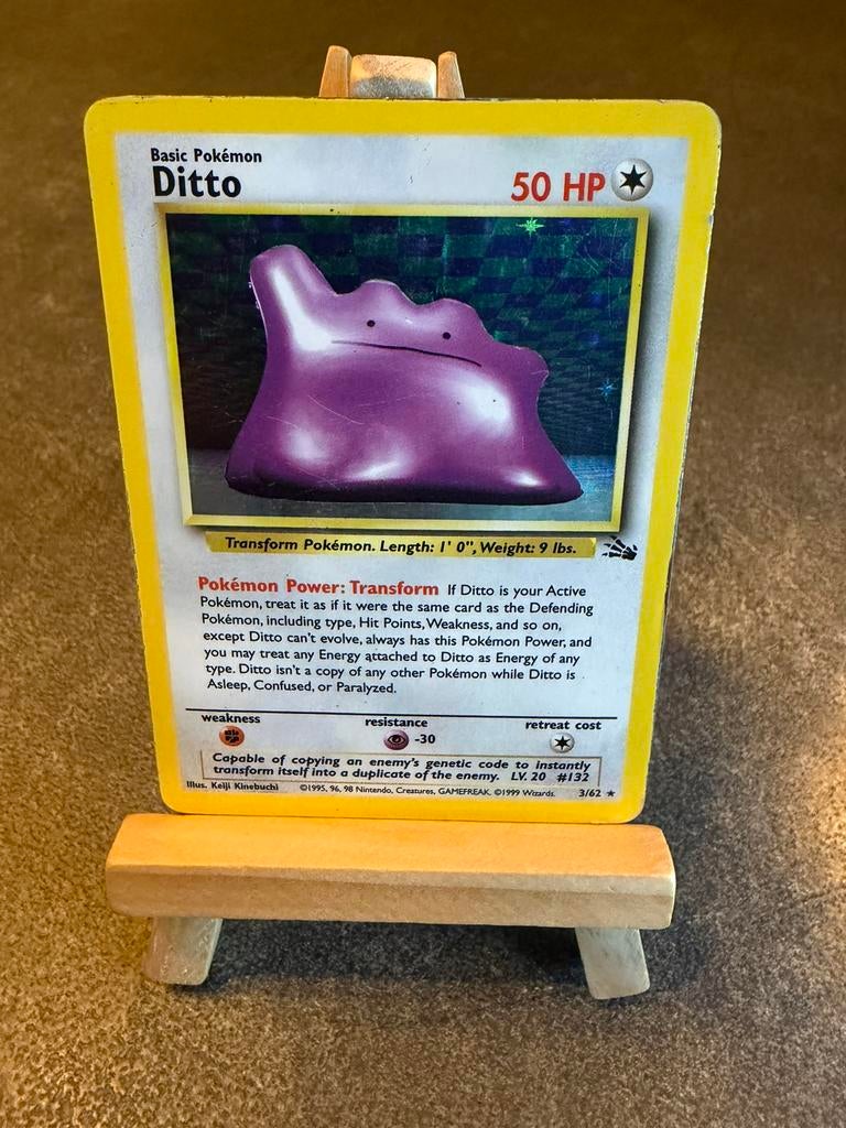 Ditto holo 3/62 Pokémon Fossil, Ophalen of Verzenden, Zo goed als nieuw