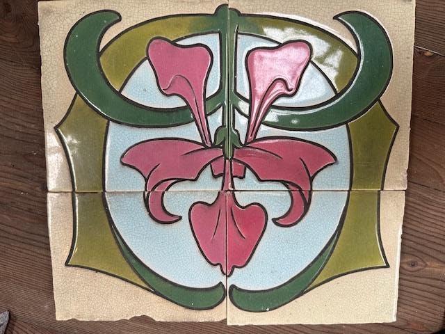 antieke tegels tableau art nouveau oud tegel, Antiek en Kunst, Ophalen of Verzenden
