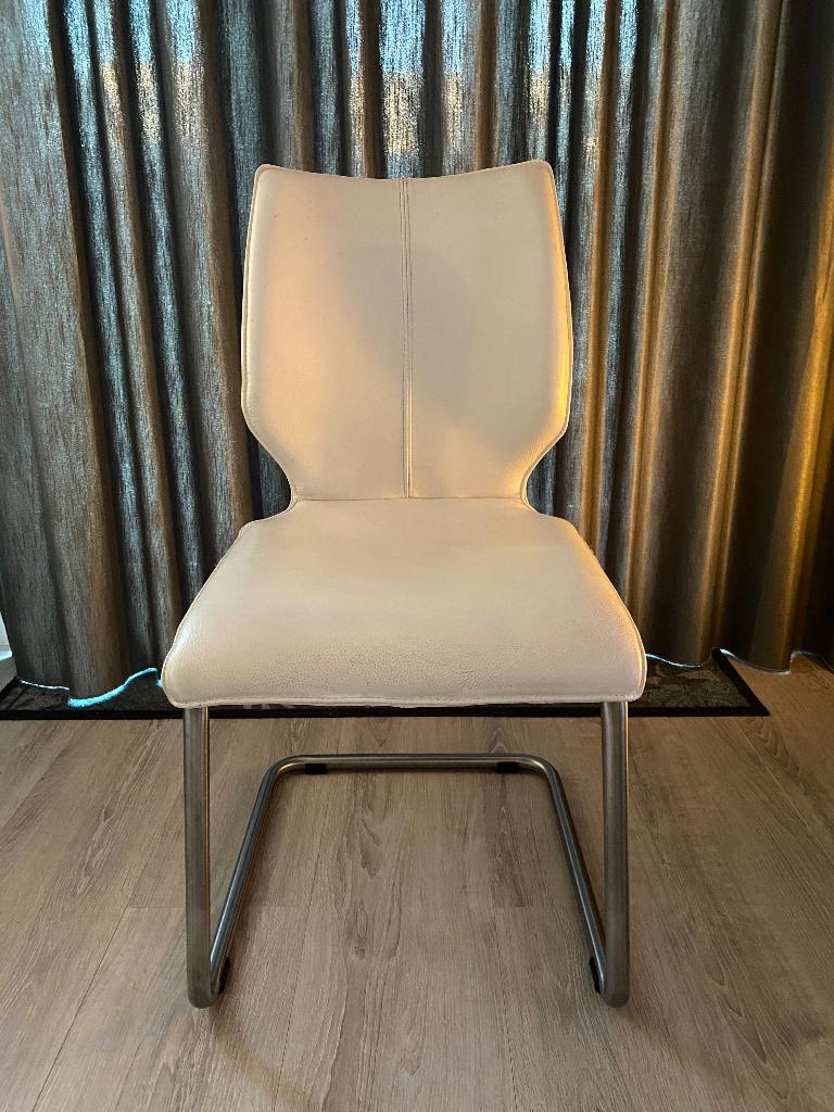 4 moderne leren eetkamerstoelen, Huis en Inrichting, Stoelen, Gebruikt, Vier, Leer, Metaal, Overige kleuren, Ophalen
