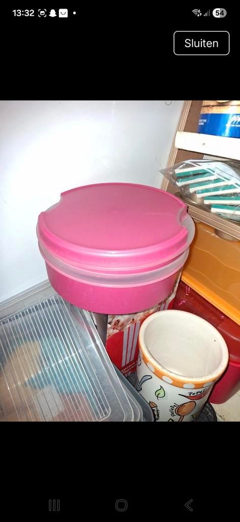 Roze koektrommel tupperware, Ophalen of Verzenden, Gebruikt