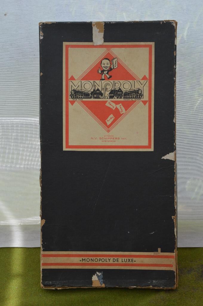 Oud Monopoly de Luxe bordspel, zwarte lange doos, jaren 60, Vijf spelers of meer, Ophalen of Verzenden, Gebruikt, Clipper