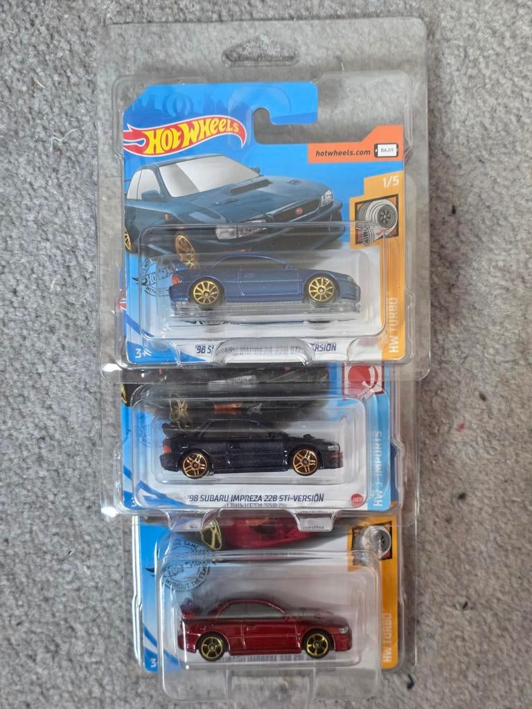 Hot Wheels Subaru Impreza 22B STI-versi 3x, Ophalen of Verzenden