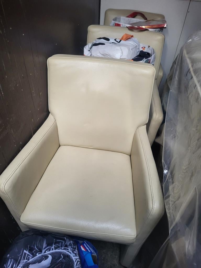 6 creme leren eethoek stoelen, Ophalen, Gebruikt, 75 tot 100 cm, 50 tot 75 cm