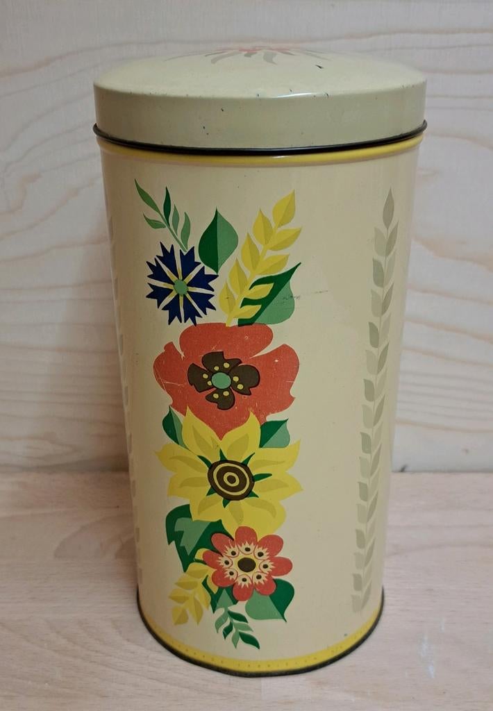 Verkade - beschuitblik met bloemen, Verzamelen, Blikken, Ophalen of Verzenden, Gebruikt, Beschuit, Verkade