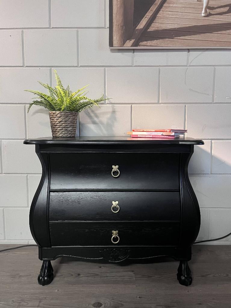 Vintage barok buikkast - mat zwart - goud beslag, Ophalen, 50 tot 100 cm, Zo goed als nieuw, Minder dan 100 cm