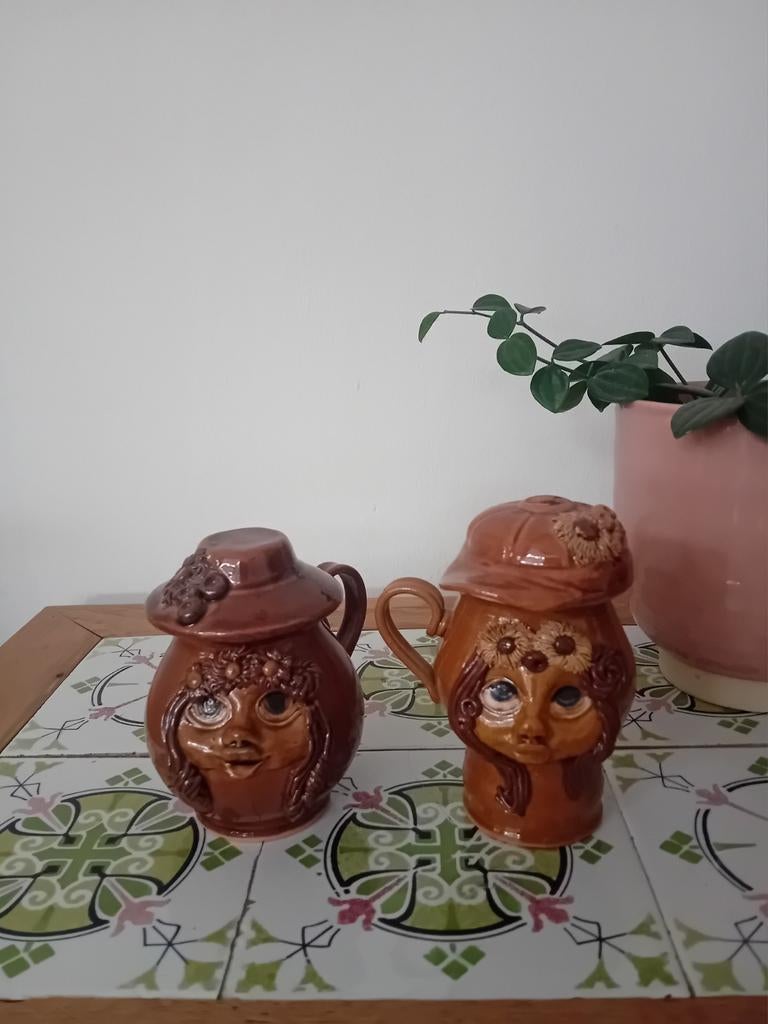 Vintage mokken rumtopf met gezichtjes en hoedjes (set van, Ophalen of Verzenden