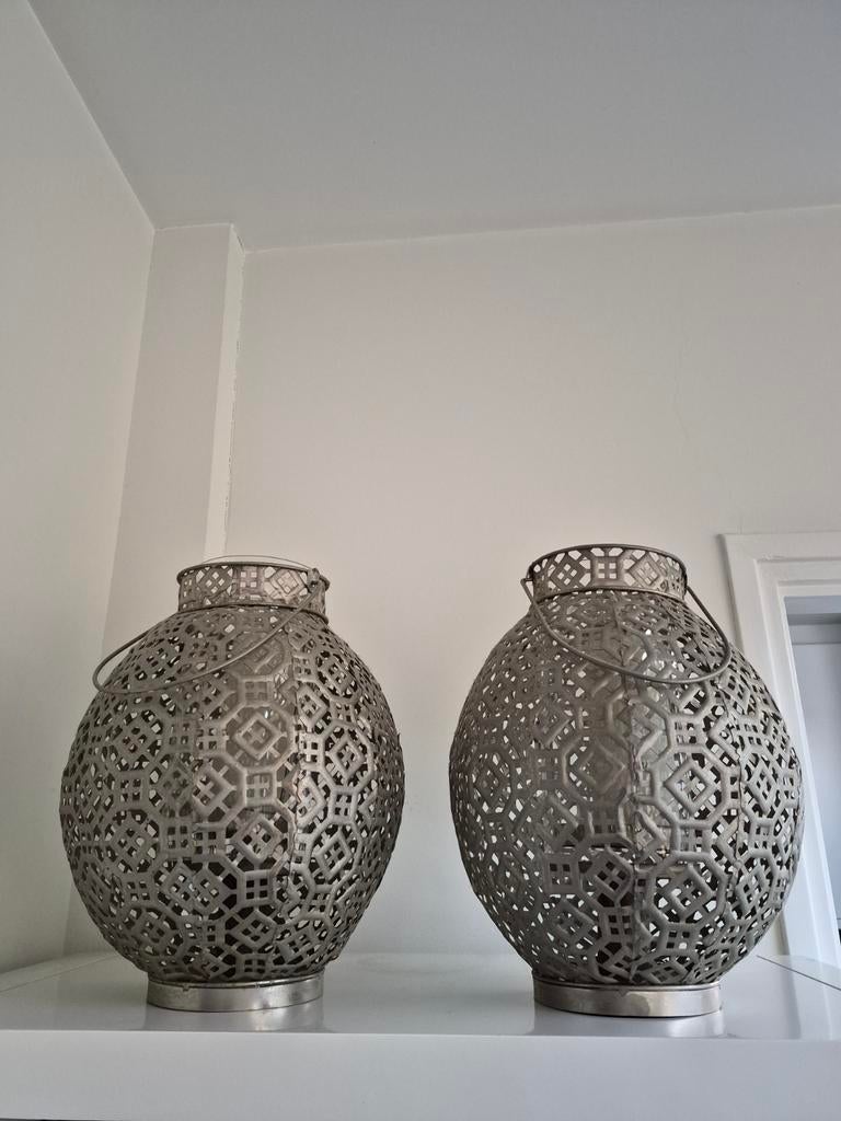 Set van 2 Marokkaanse stijl lantaarns/kandelaars, Ophalen of Verzenden, 25 tot 50 cm