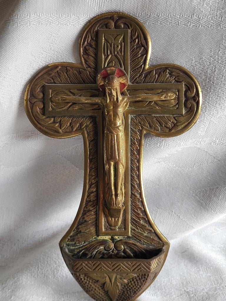 Elegant bronzen wijwaterbakje, Antiek en Kunst, Antiek | Religie, Ophalen of Verzenden
