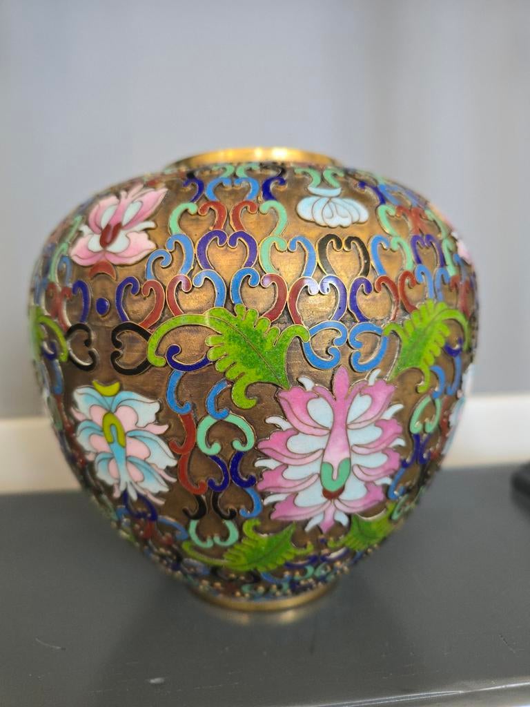 PRACHTIGE BRONZEN ANTIEKE CHINESE CLOISONNÉ VAAS €149, Ophalen of Verzenden, Brons