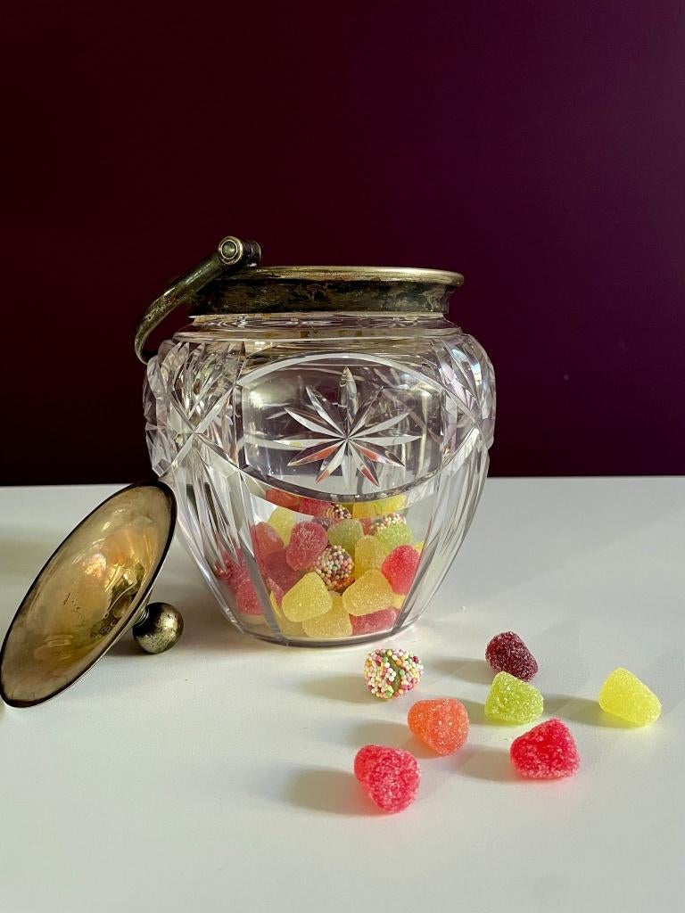 Glas koektrommel ("biscuit barrel") - verzilverd, Ophalen of Verzenden