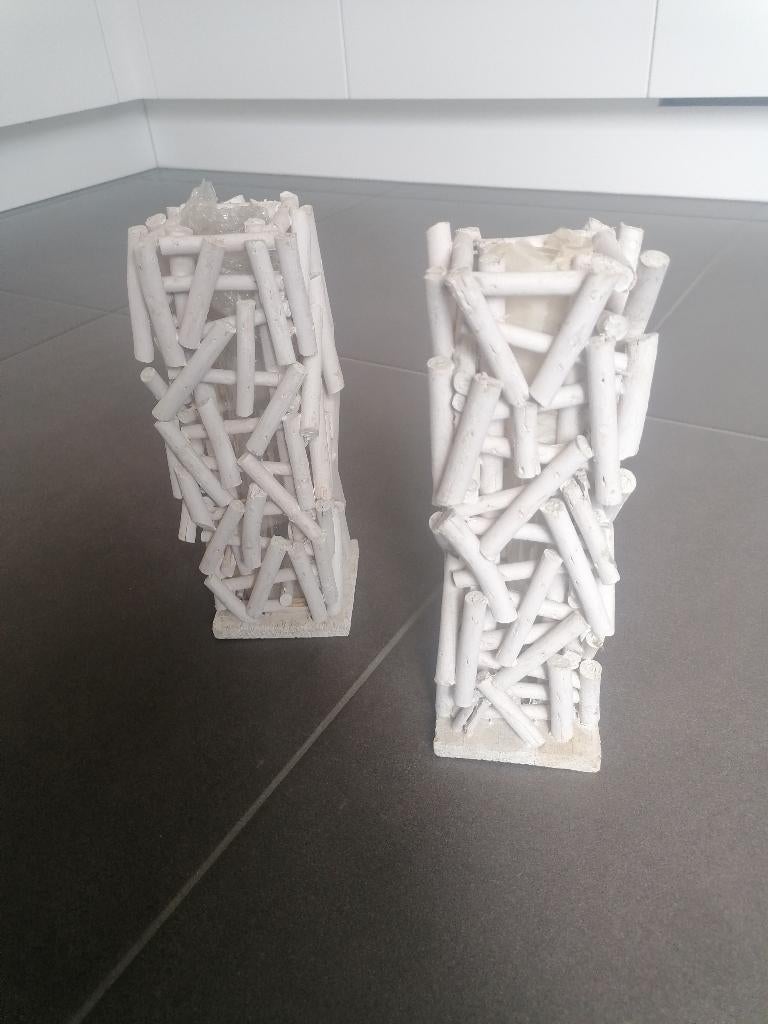 Vaasjes wit hout, Overige materialen, Verzenden, Wit, Nieuw