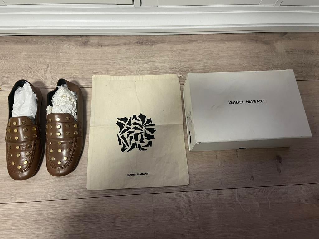 ZGAN Isabel Marant Feenie Vegetal Studded Loafer!, Kleding | Dames, Ophalen of Verzenden, Zo goed als nieuw, Bruin