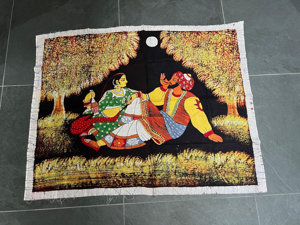 India handbeschilderd doek schilderij indiase handwerk groot, Verburgt Vintage, Ophalen of Verzenden, Schipluidenlaan 20 5035KJ Tilburg