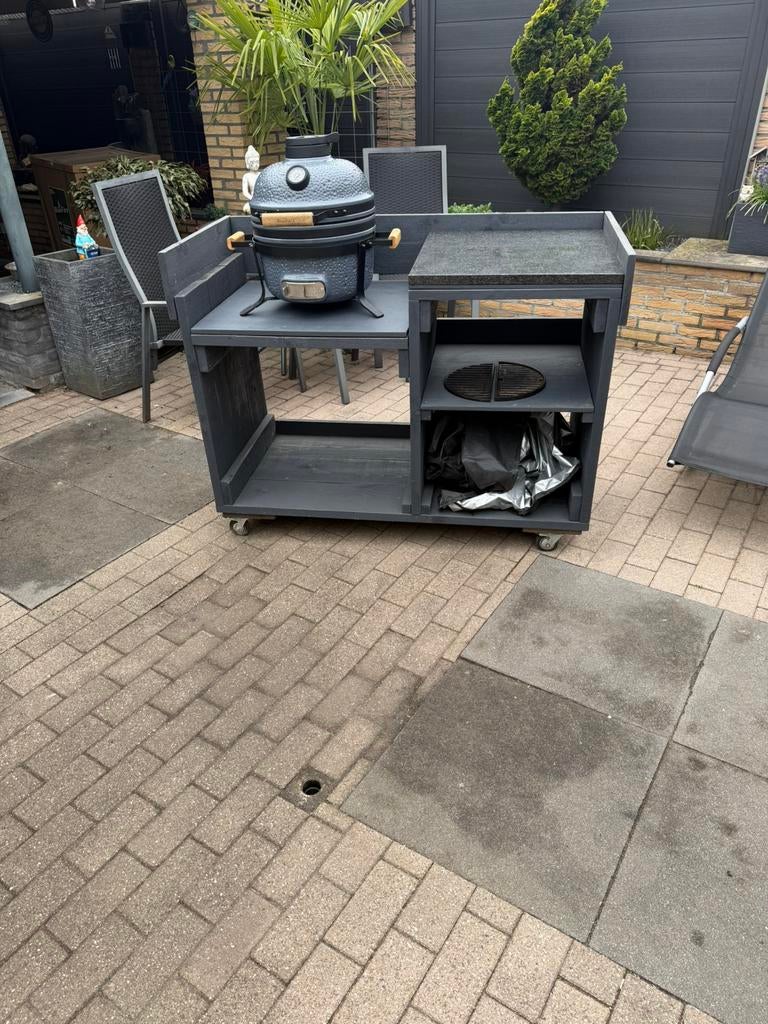 Kamado Berghoff 40cm medium met buitenkeuken, Ophalen, Gebruikt, Houtskool, Vrijstaand