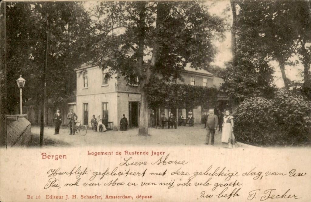 Bergen - Logement de Rustende Jager - Voorgevel, Ophalen of Verzenden, Voor 1920, Gelopen, Noord-Holland