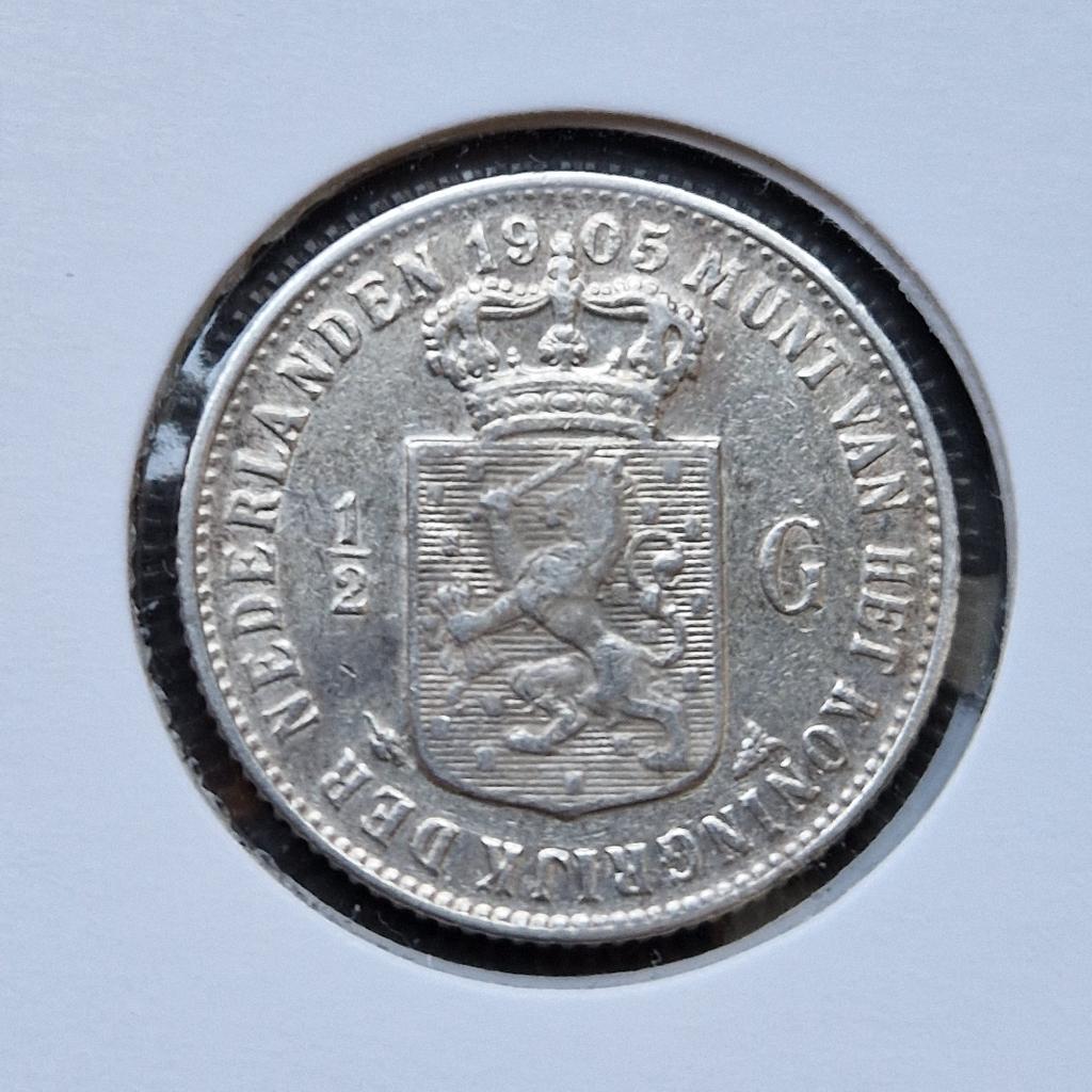 Zilveren halve gulden 1905 Wilhelmina, Postzegels en Munten, Munten | Nederland, ½ gulden, Zilver, Ophalen of Verzenden, Koningin Wilhelmina