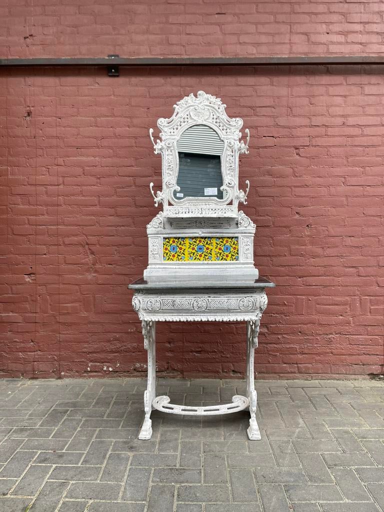 Vintage Indiase kaptafel van smeedijzer met marmer, Overige materialen, Zo goed als nieuw, 150 tot 200 cm, 50 tot 100 cm