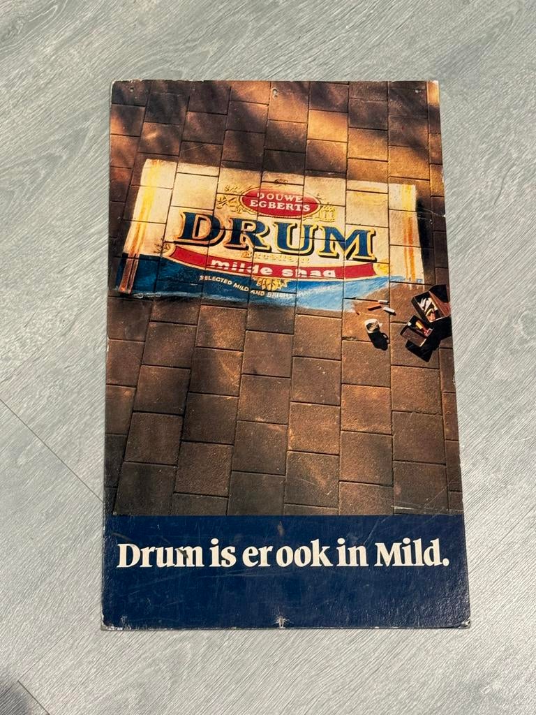 Vintage Drum Shag Reclamebord - Douwe Egberts, Ophalen of Verzenden, Gebruikt, Reclamebord
