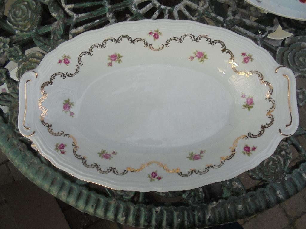 Broodschaal Rheinkrone Bavaria roze roosjes en goudlusters, Ophalen of Verzenden