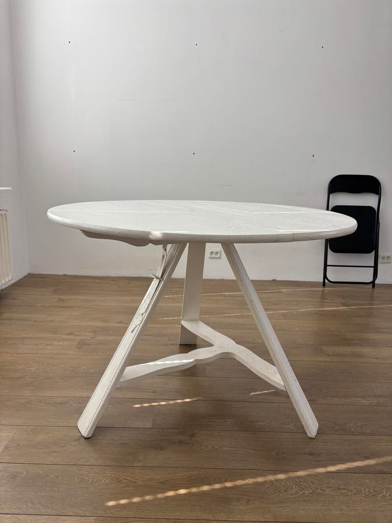 Ouderwetse ronde klaptafel, Ophalen, Gebruikt, 100 tot 150 cm, Rond