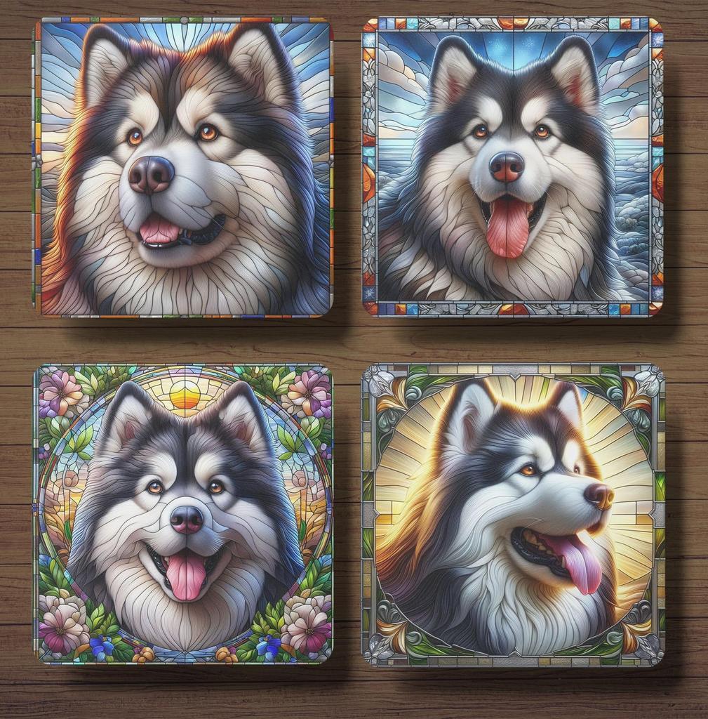 Malamute Glas in Lood onderzetters met houder, Ophalen of Verzenden, Nieuw, Glas of Kopje