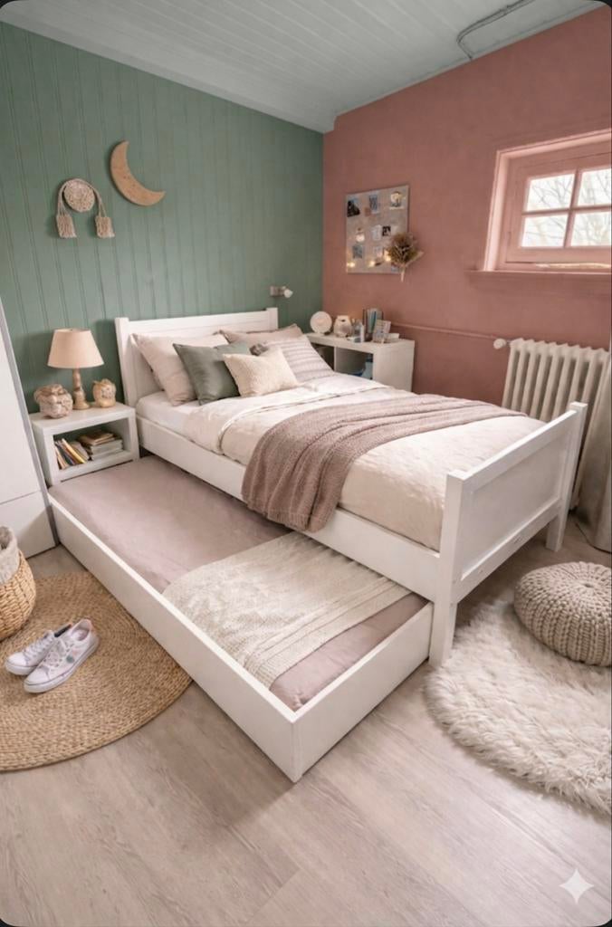 Uitschuifbed voor tiener - Ideaal voor logees!, Ophalen, 90 cm, Eenpersoons, Wit