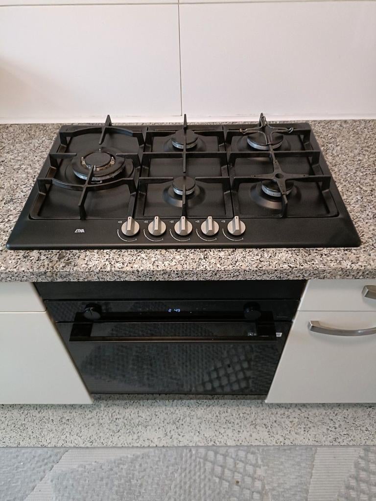 ETNA Gasfornuis 5-pits - Zwart Inbouw Kookplaat, Ophalen of Verzenden, Zo goed als nieuw, Inbouw, Gas