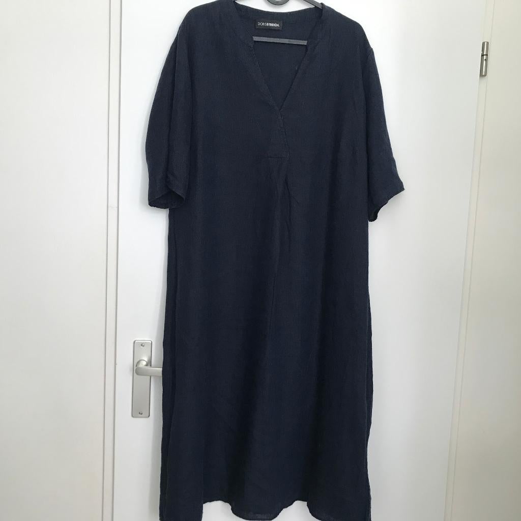 Doris streich navy linnen jurk maat 44, Kleding | Dames, Jurken, Maat 42/44 (L), Zo goed als nieuw, Onder de knie, Verzenden