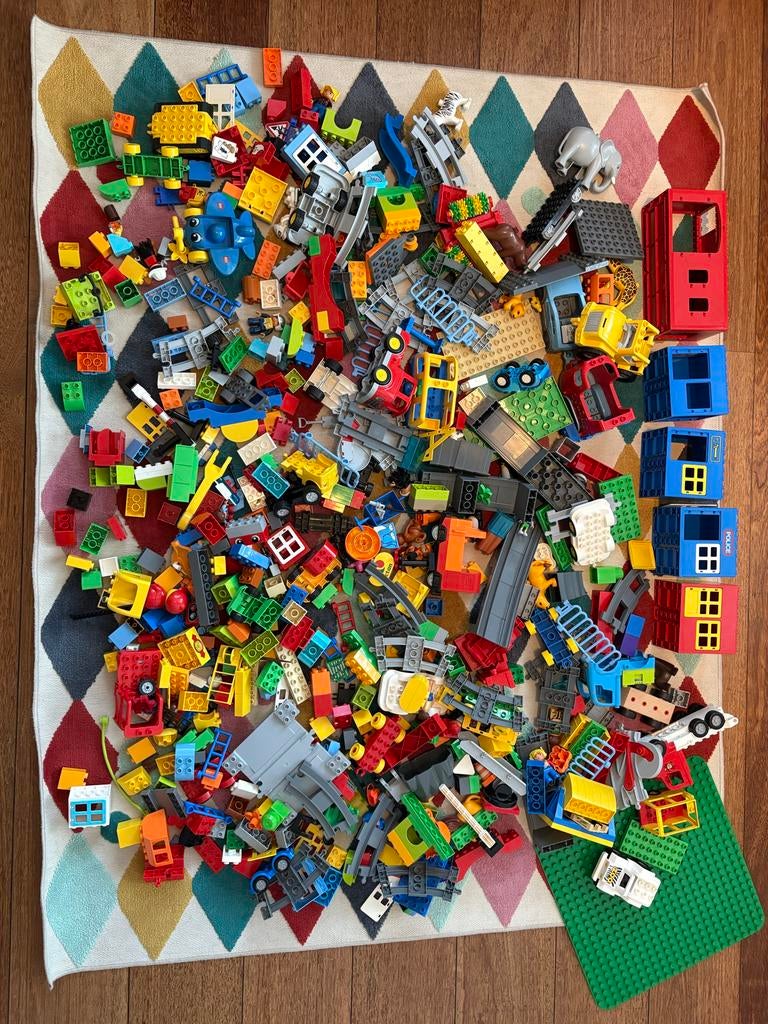 Grote partij Duplo oa. voertuigen, luxe treinset, dierentuin, Ophalen, Gebruikt, Losse stenen, Duplo