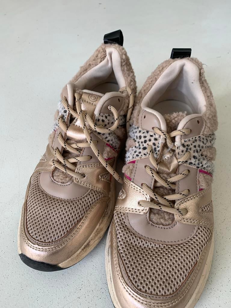 Gedragen gympen met teddy en leopard print, Ophalen, Gedragen, Beige, Sneakers of Gympen