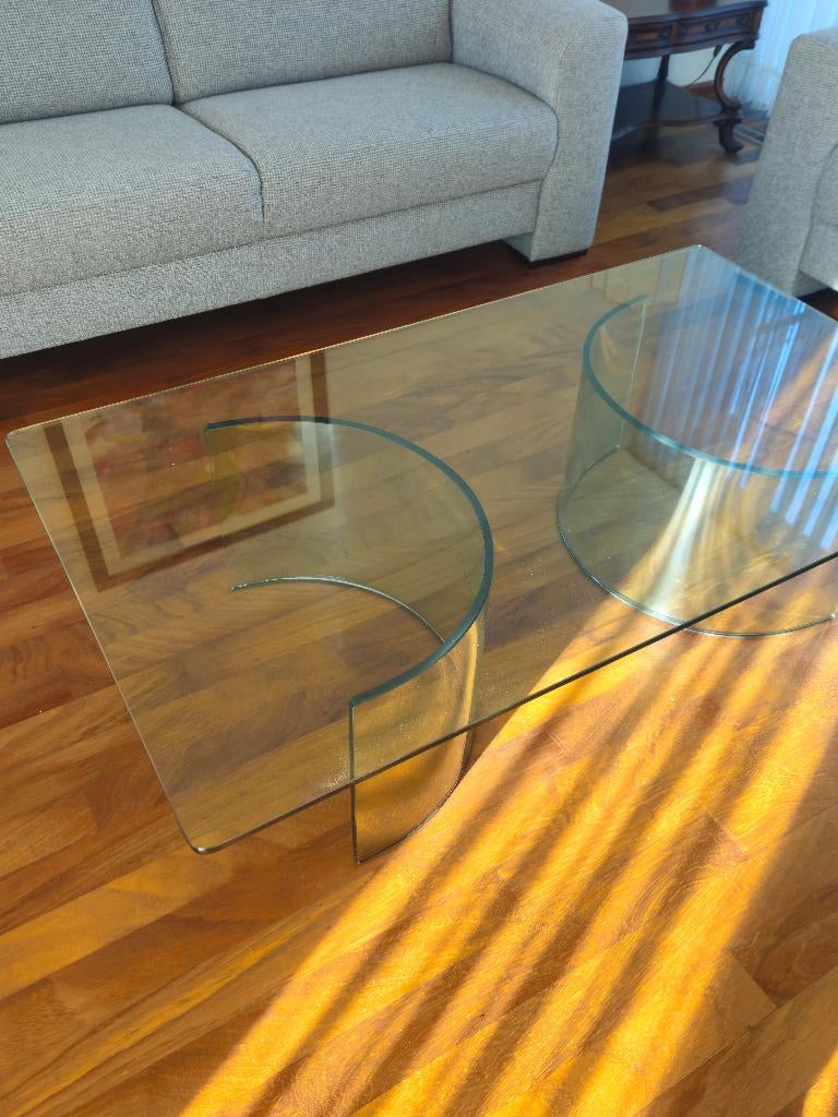 Vintage glazen salontafel toegeschreven aan Fiam Italia., Ophalen, 50 tot 75 cm, Vintage, modern, Rechthoekig