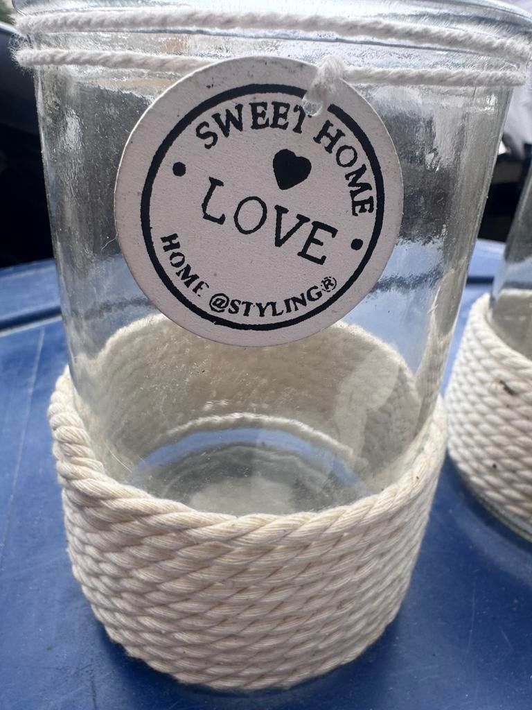 2 windlichten / potjes, Ophalen of Verzenden, Gebruikt, Glas