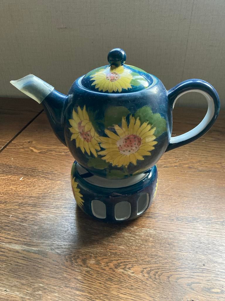 Theepot met theelichtje - Zonnebloem design, Huis en Inrichting, Gebruikt, Keramiek, Overige typen, Ophalen of Verzenden