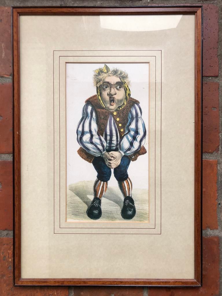 Antieke handgekleurde karikatuur van een man, Ophalen of Verzenden