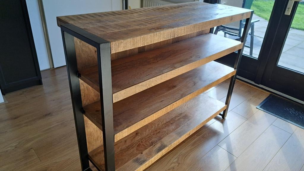 Bar van mangohout met matzwart frame, Ophalen, Gebruikt