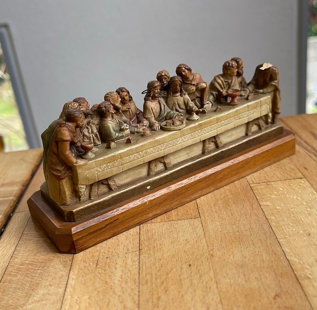 Laatste Avondmaal houtsnijwerk firma ANRI, Antiek en Kunst, Houtsnijwerk, Minder dan 20 cm, Ophalen of Verzenden, Gemerkt
