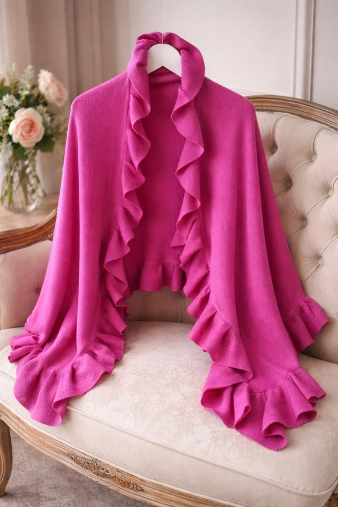 Fuchsia warme pashmina sjaal met ruches, Ophalen of Verzenden