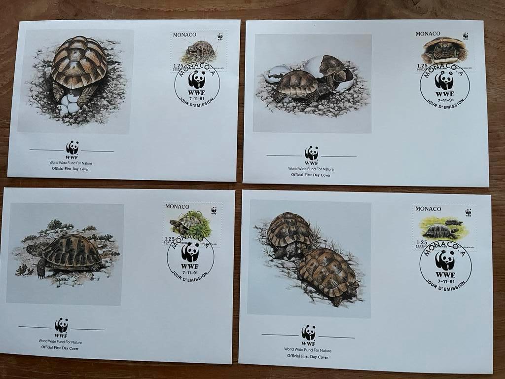 FDC : Monaco - 4x  - 7.11.1991 - WWF - schildpadden, Postzegels en Munten, Postzegels | Eerstedagenveloppen, Ophalen of Verzenden